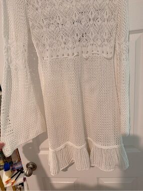 Forever 21 White Crochet Knit Long-Sleeve Dress XL
